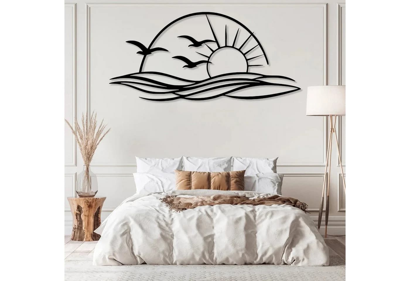 Jumpeak Wanddekoobjekt Metall Strichkunst Sonnen Möwen Palme Meer - Bild 4