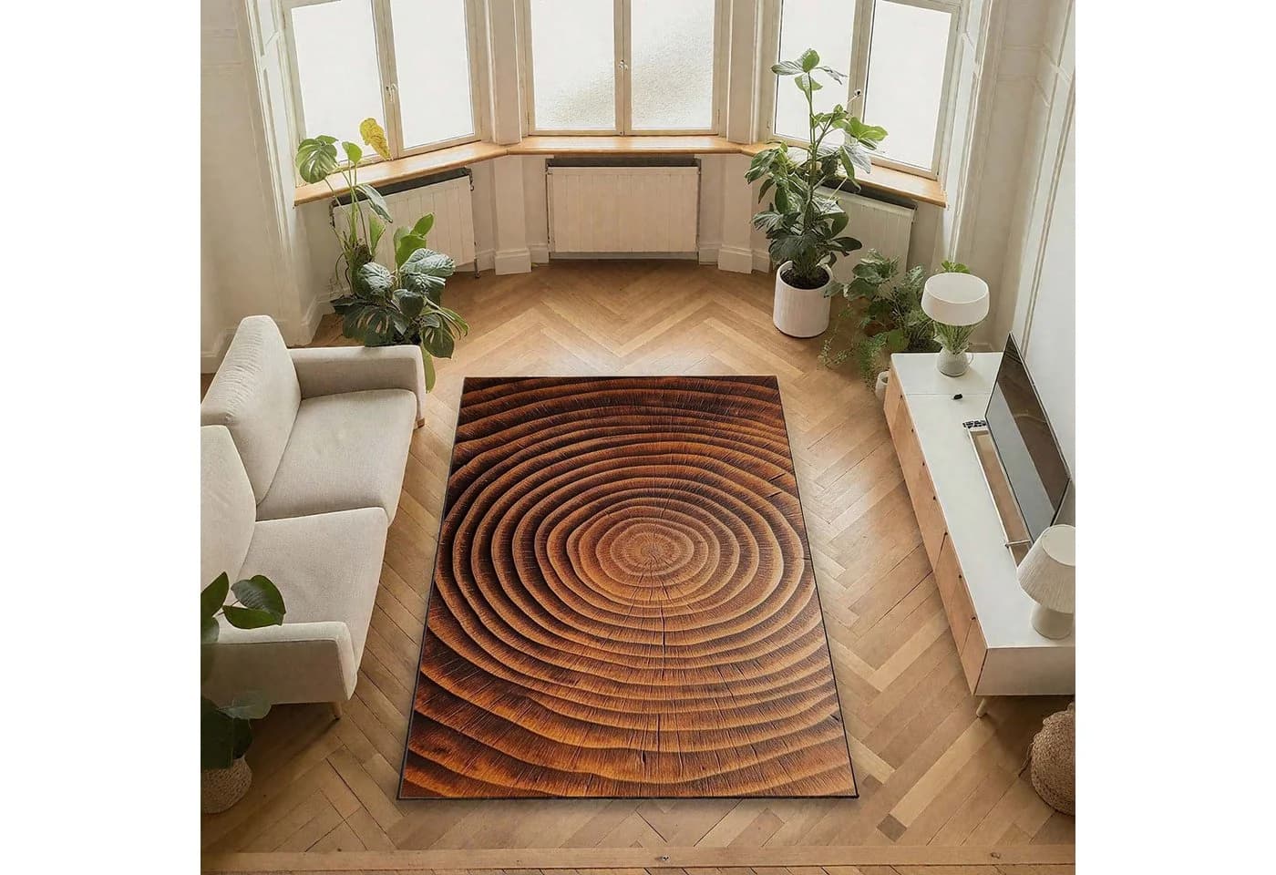 Jumpeak Teppich Baumring Holzoptik Kunstkaschmir Braun - Bild 3