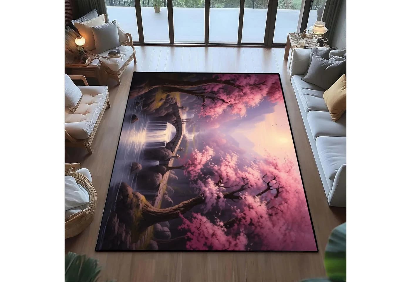 Jumpeak Teppich Japanische Kirschblüten Landschaft Kunstkaschmir - Bild 5