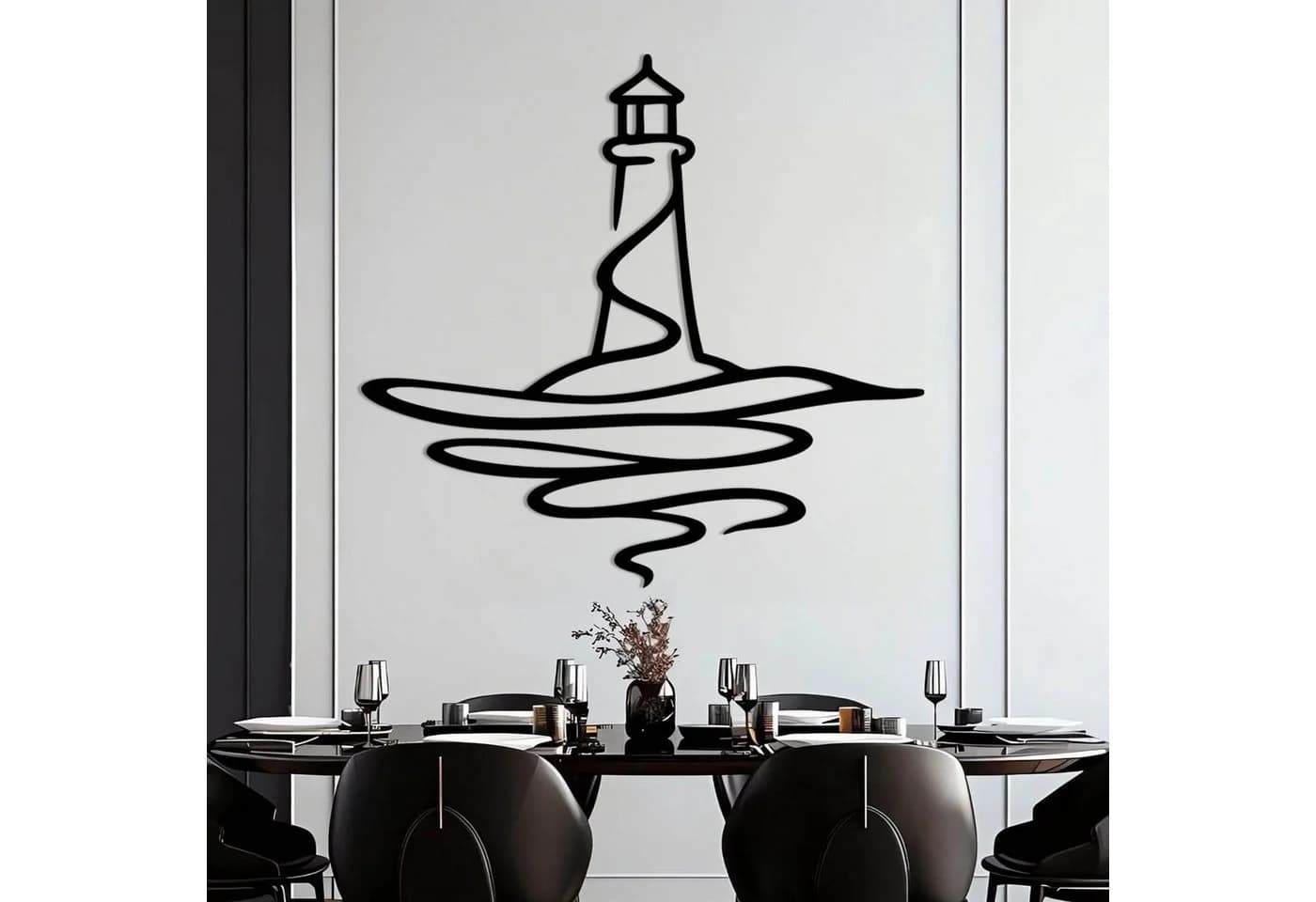 Jumpeak Leuchtturm-Wanddekoration Metall Schwarz/Weiß Gold Silber Maritim - Bild 3