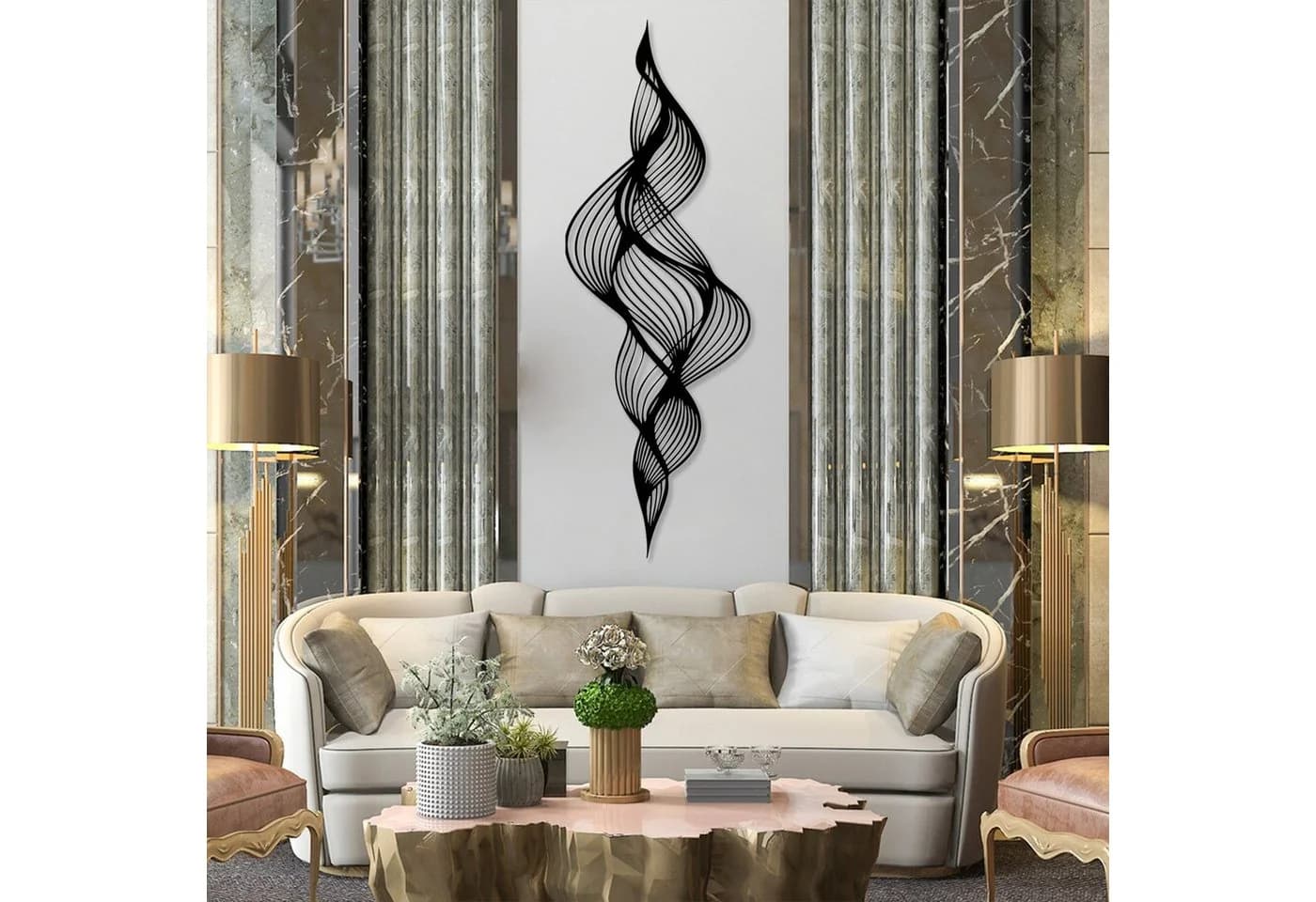 Jumpeak Wanddekoobjekt Metall Abstraktes Spiralmuster Gold/Schwarz/Silber/Weiß - Bild 4