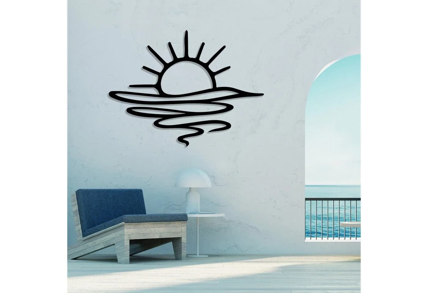 Jumpeak Metall Wanddeko Sonnenaufgang Minimalistisch Schwarz/Weiß/Gold/Silber - Bild 3