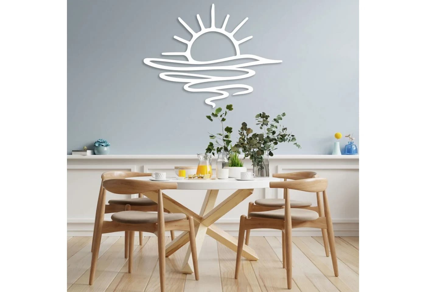 Jumpeak Metall Wanddeko Sonnenaufgang Minimalistisch Schwarz/Weiß/Gold/Silber - Bild 5