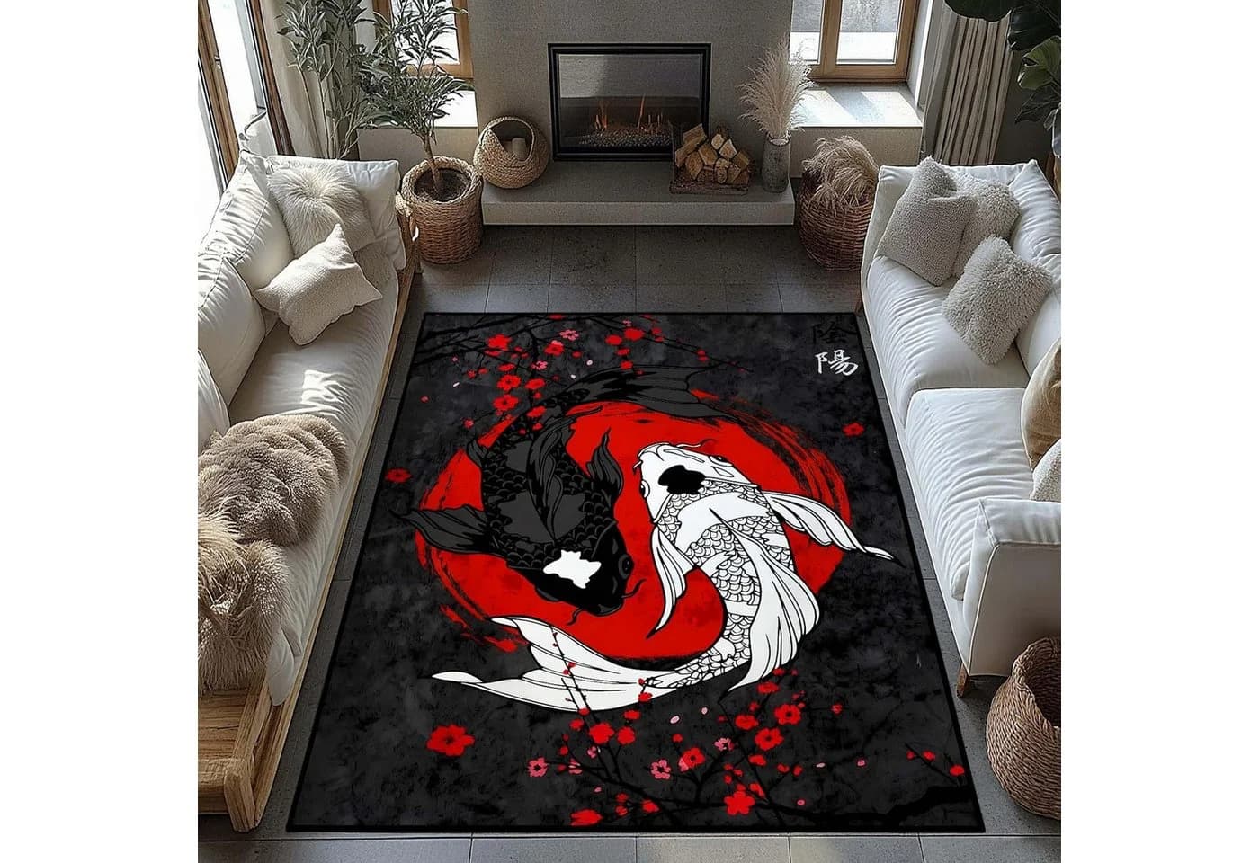 Jumpeak Teppich Orientalisch Koi-Muster Faux Cashmaschine waschbar - Bild 4