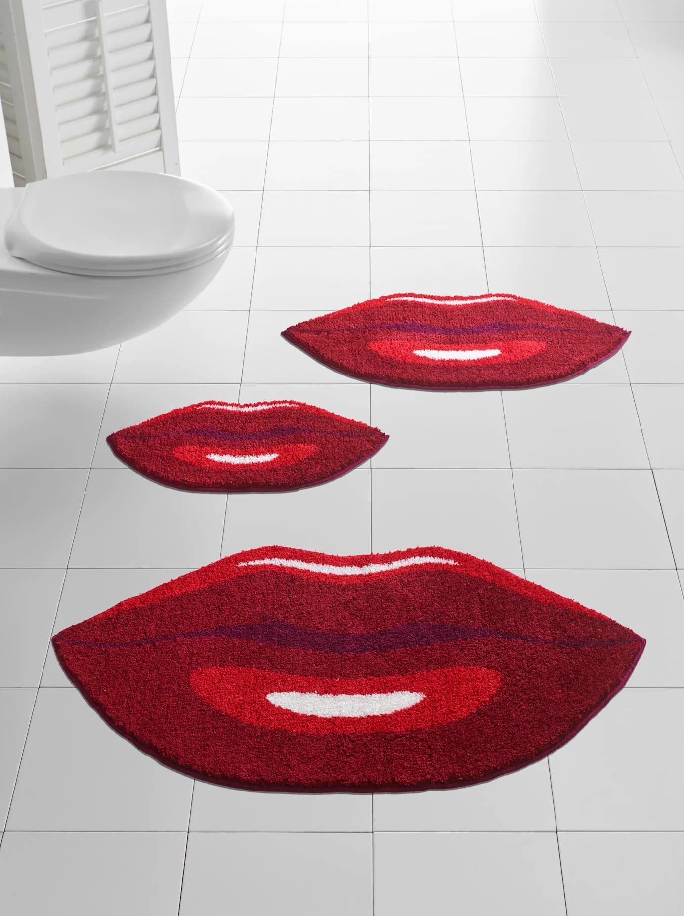 GRUND Badematte Oval 70x120 cm Bordeaux-Rot Lippen-Design