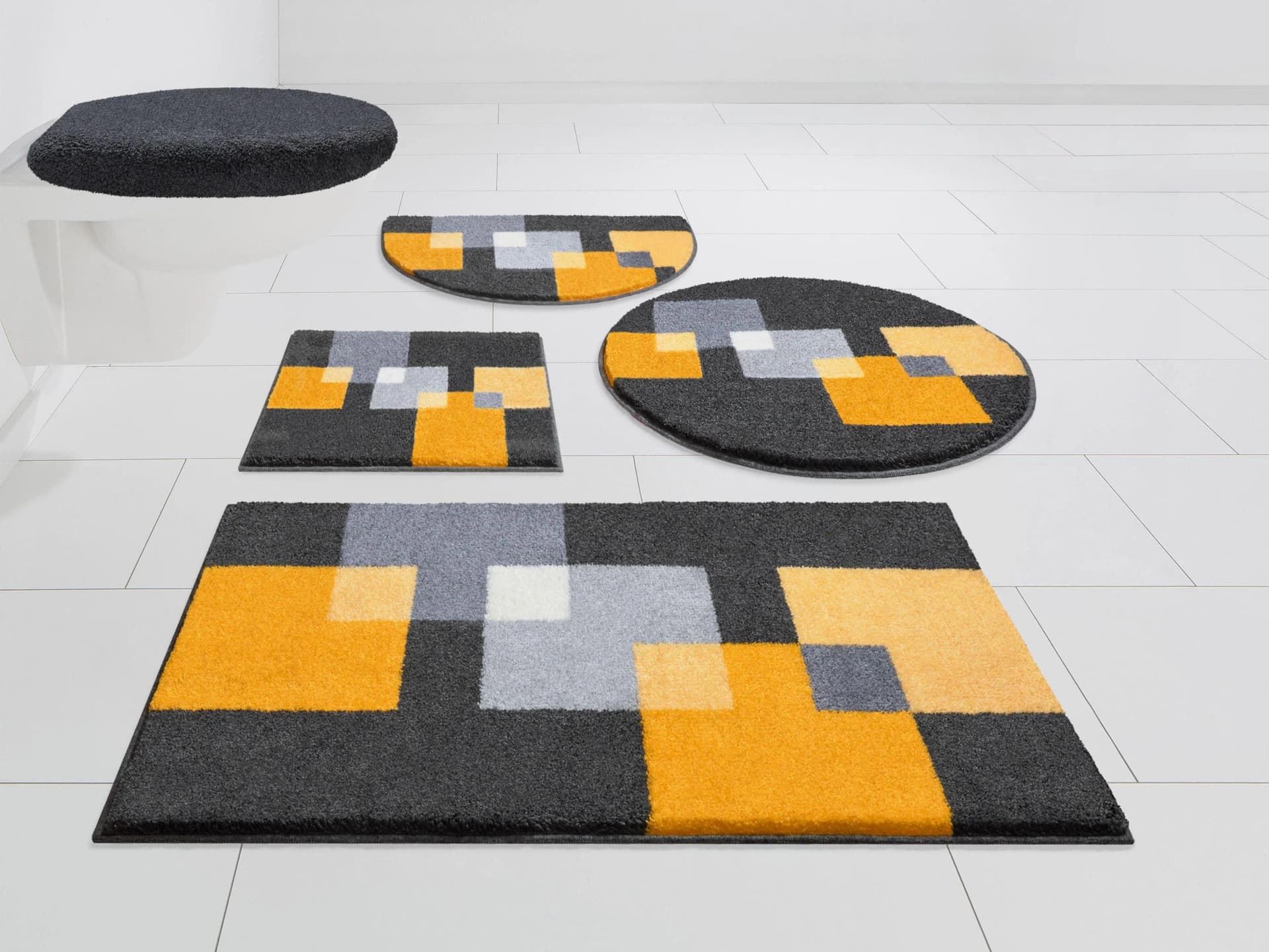 Badematte Paxos Grund Gelb/Grau Geometrisches Design