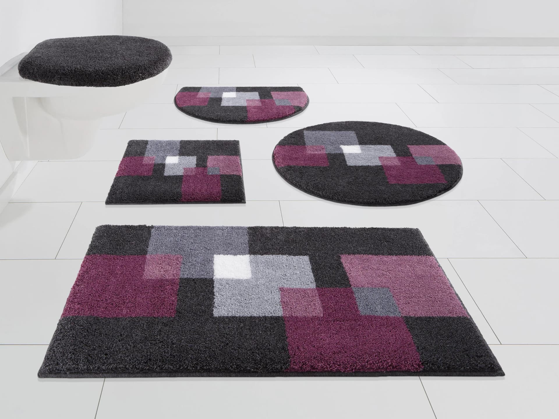 GRUND Badematte Paxos Geometrisch Rosa Grau Polyacryl