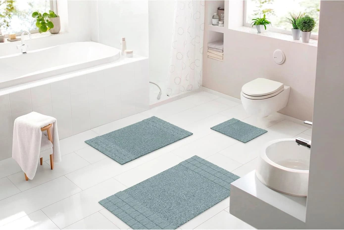 GRUND Badematte Salbei 50x60cm Baumwolle Schachbrettmuster