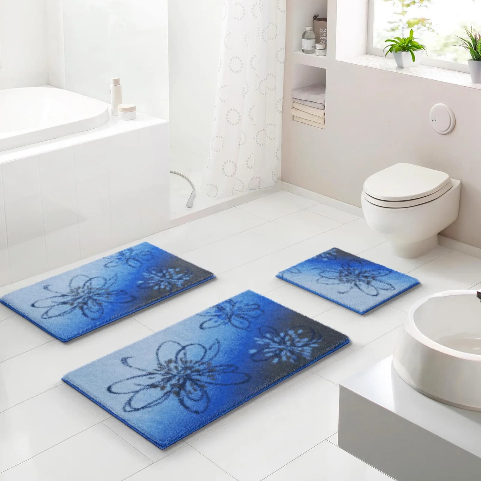 GRUND Badematte Lusia Blau Floral 20mm Polyacryl