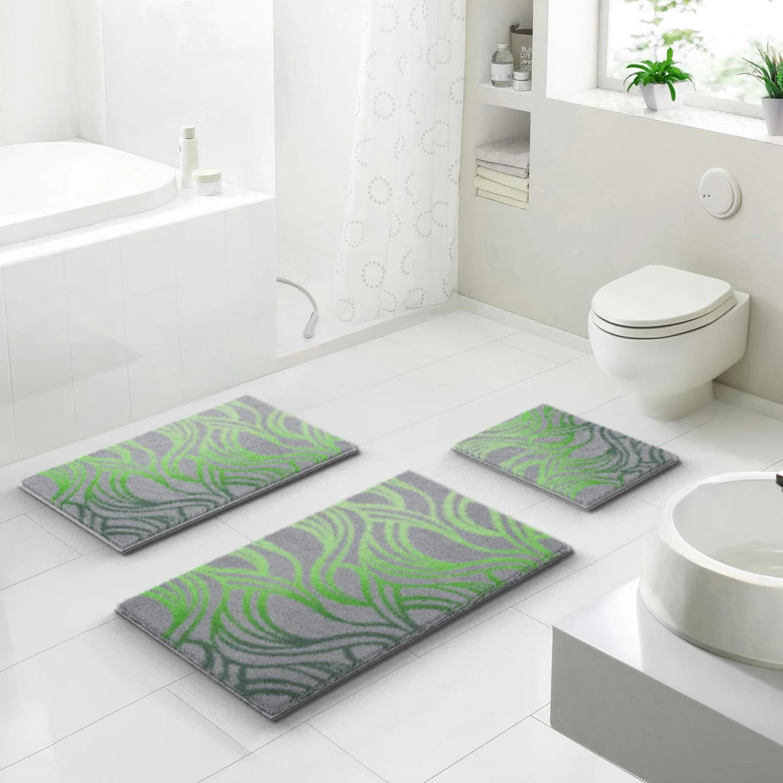 Grund Badematte Mayra Grün Wellenmuster Polyacryl