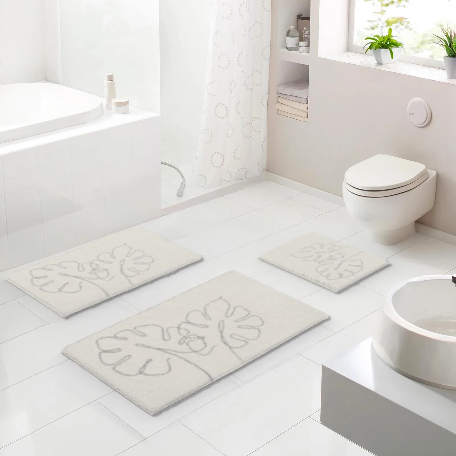 GRUND Badematte Levana Beige Polyacryl Blattmotiv