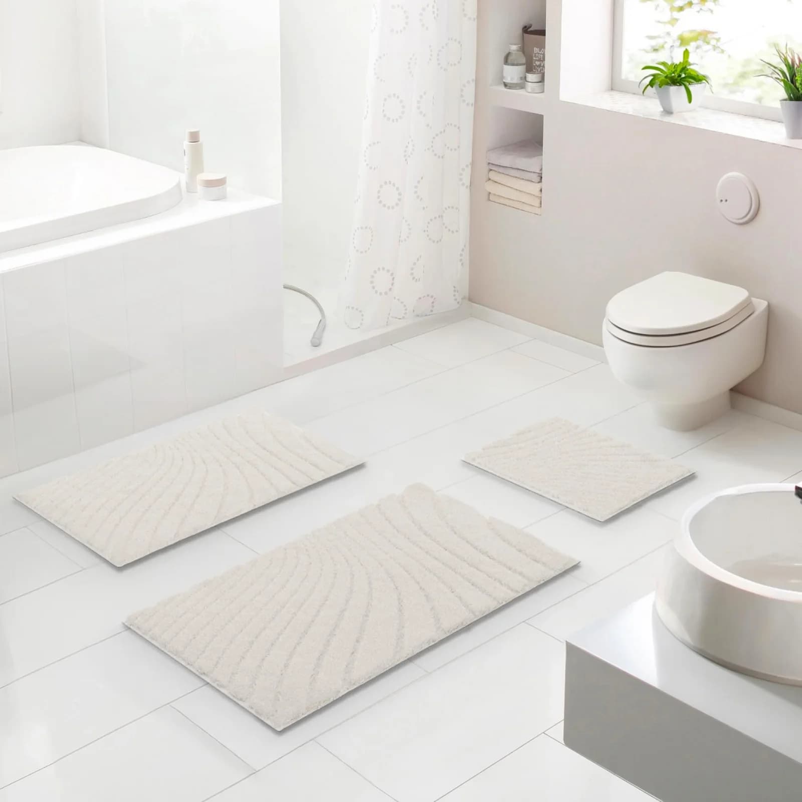 GRUND Badematte Caffi Beige Wellenmuster Polyester 50x60cm