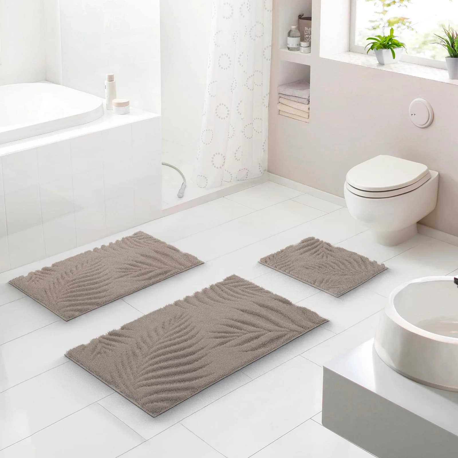 GRUND Badematte Ferya Beige Blattmuster Hoch-Tief-Struktur