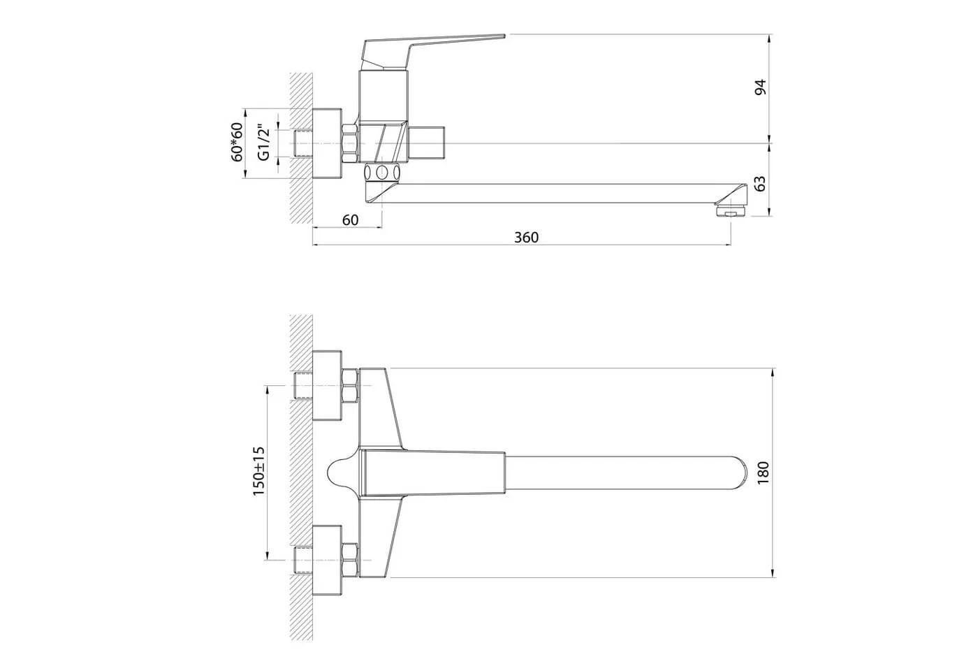 Aqualine Wannenarmatur RITMO Wand Chrom