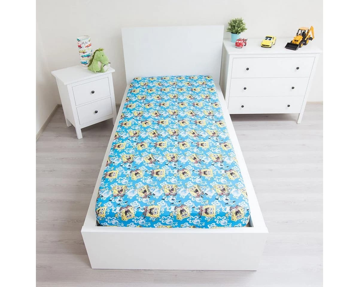 Sponge Bob Spannbettlaken Blau Gelb Kinderbett