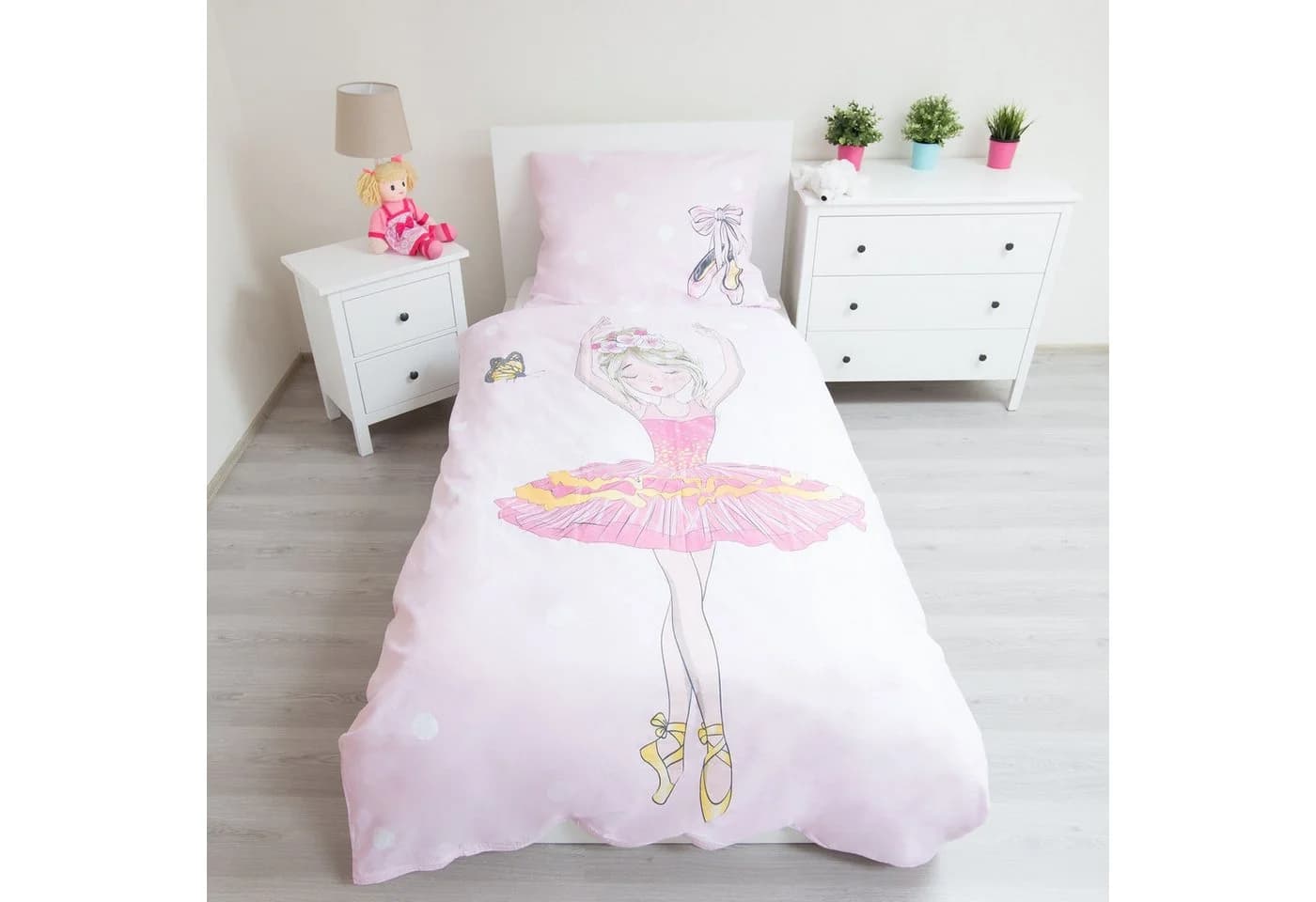 Jerry Fabrics Kinderbettwäsche Ballerina 140x200 cm & Kissenbezug 70x90 cm