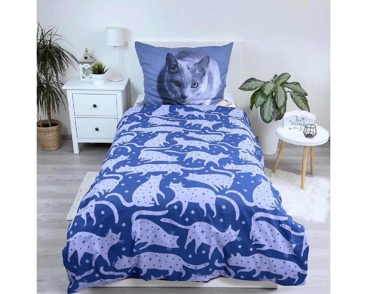 Jerry Fabrics Bettwäsche Dark Cat Baumwolle 140x200 cm & Kissenbezug 70x90 cm