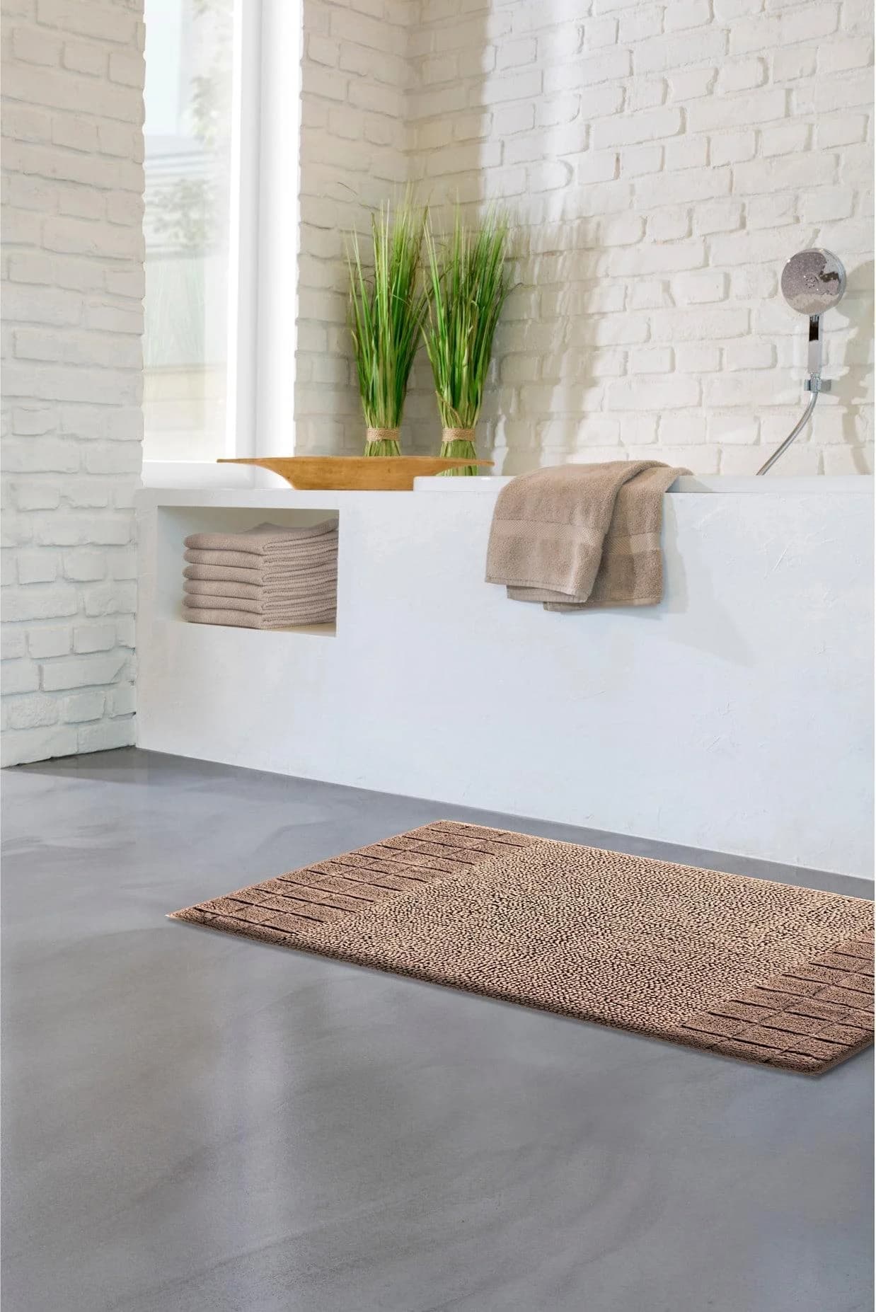Badematte GRUND Chess Grau Taupe 100% Baumwolle Rutschfest