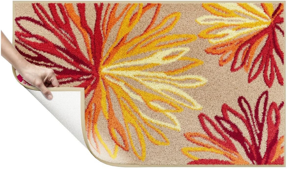Grund Badematte Art Orange-Beige Florales Muster Rutschfest - Bild 4