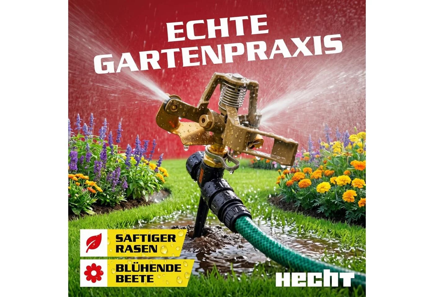 Hecht Impulsregner Rasensprenger 480 l/h 360° Radius Aluminium - Bild 3