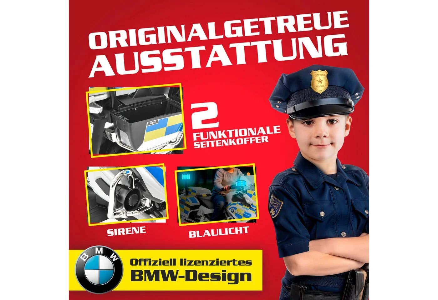 Hecht Elektro-Kindermotorrad BMW Police R1200RT Blau/Schwarz mit Sirene - Bild 4