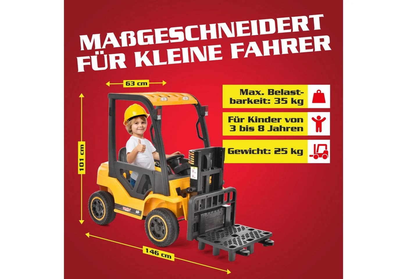 Hecht Spielzeug-Gabelstapler 12V mit Fernbedienung, Hebefunktion & Multimedia - Bild 3