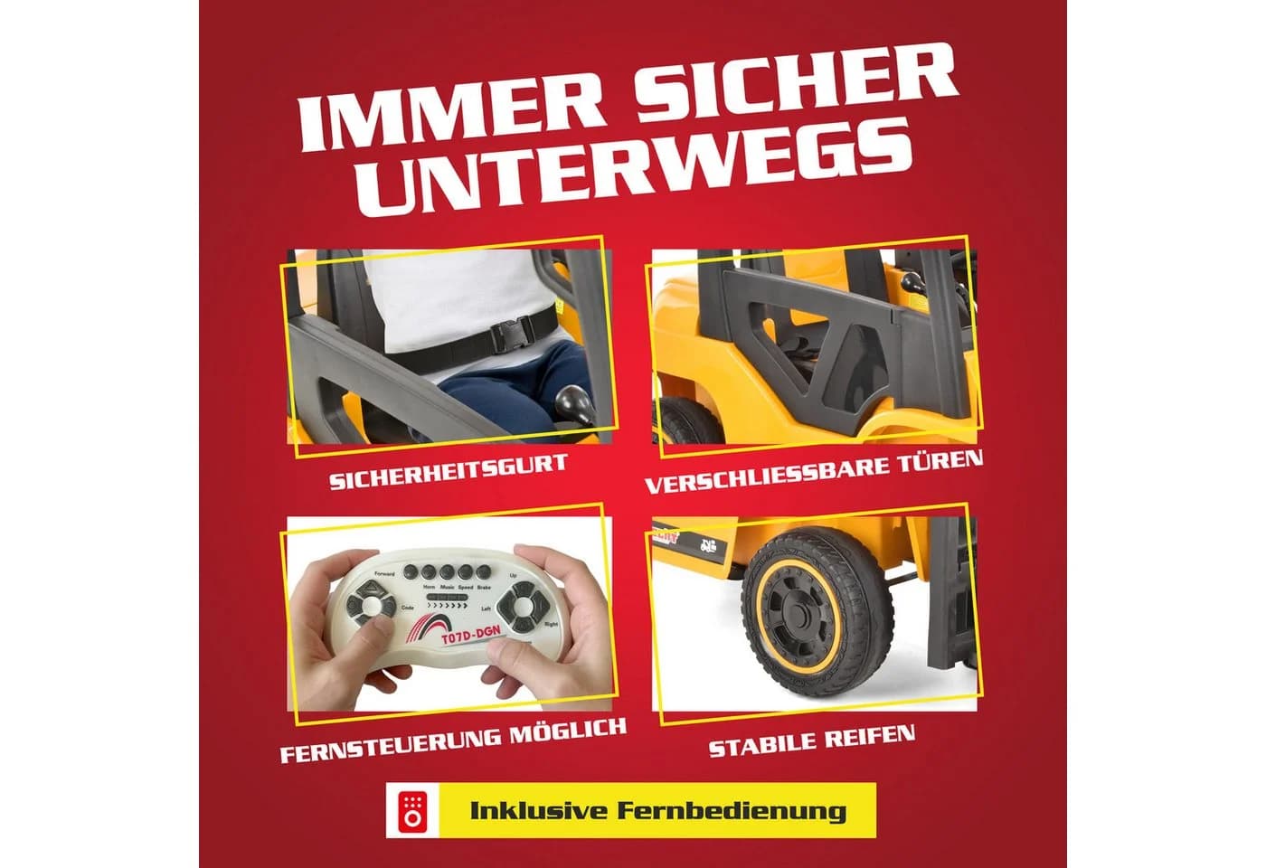 Hecht Spielzeug-Gabelstapler 12V mit Fernbedienung, Hebefunktion & Multimedia - Bild 4