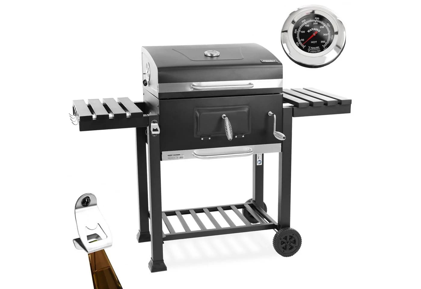 Hecht Holzkohlegrill California mit Thermometer und Transporträdern - Bild 2