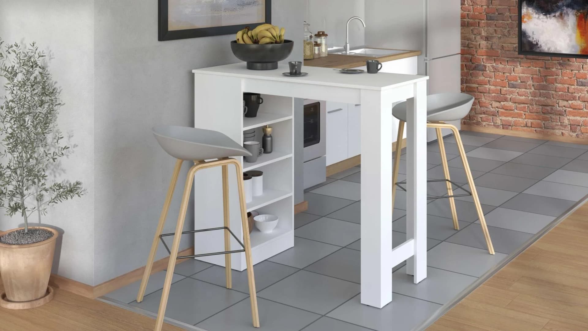 HOME AFFAIRE Bartisch Valence Weiß 4 Regale