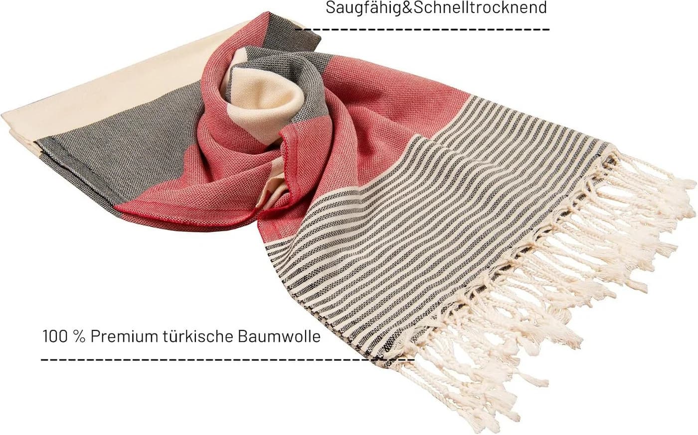 Livessa Strandtuch 100% Baumwolle Grau/Rot 100x180 cm - Bild 3