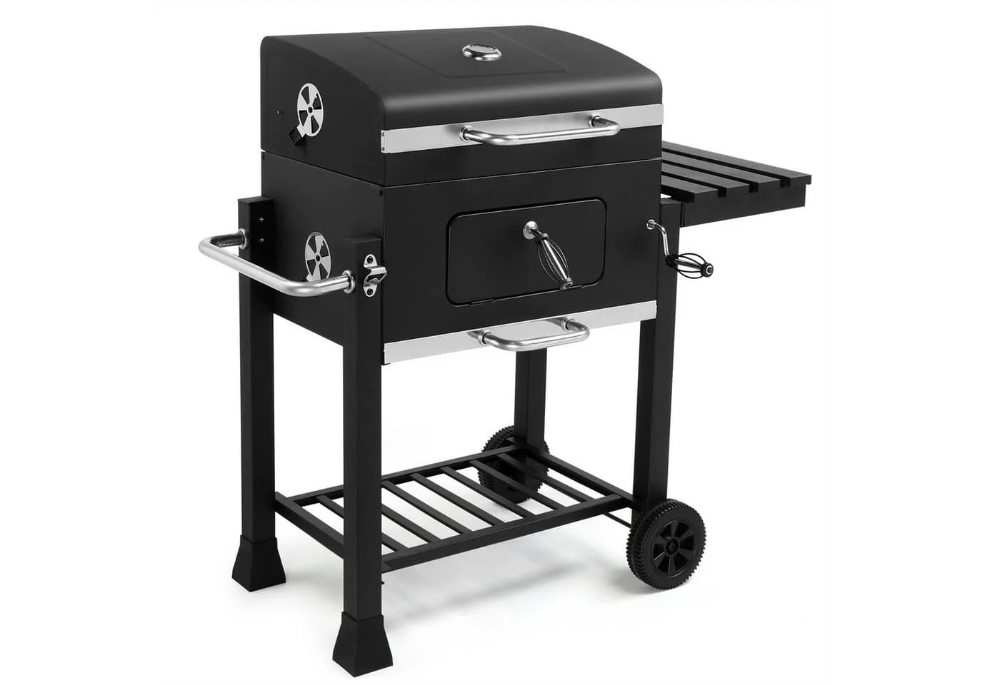 LALAHO Holzkohlegrillwagen mit Thermometer und Rollen Schwarz