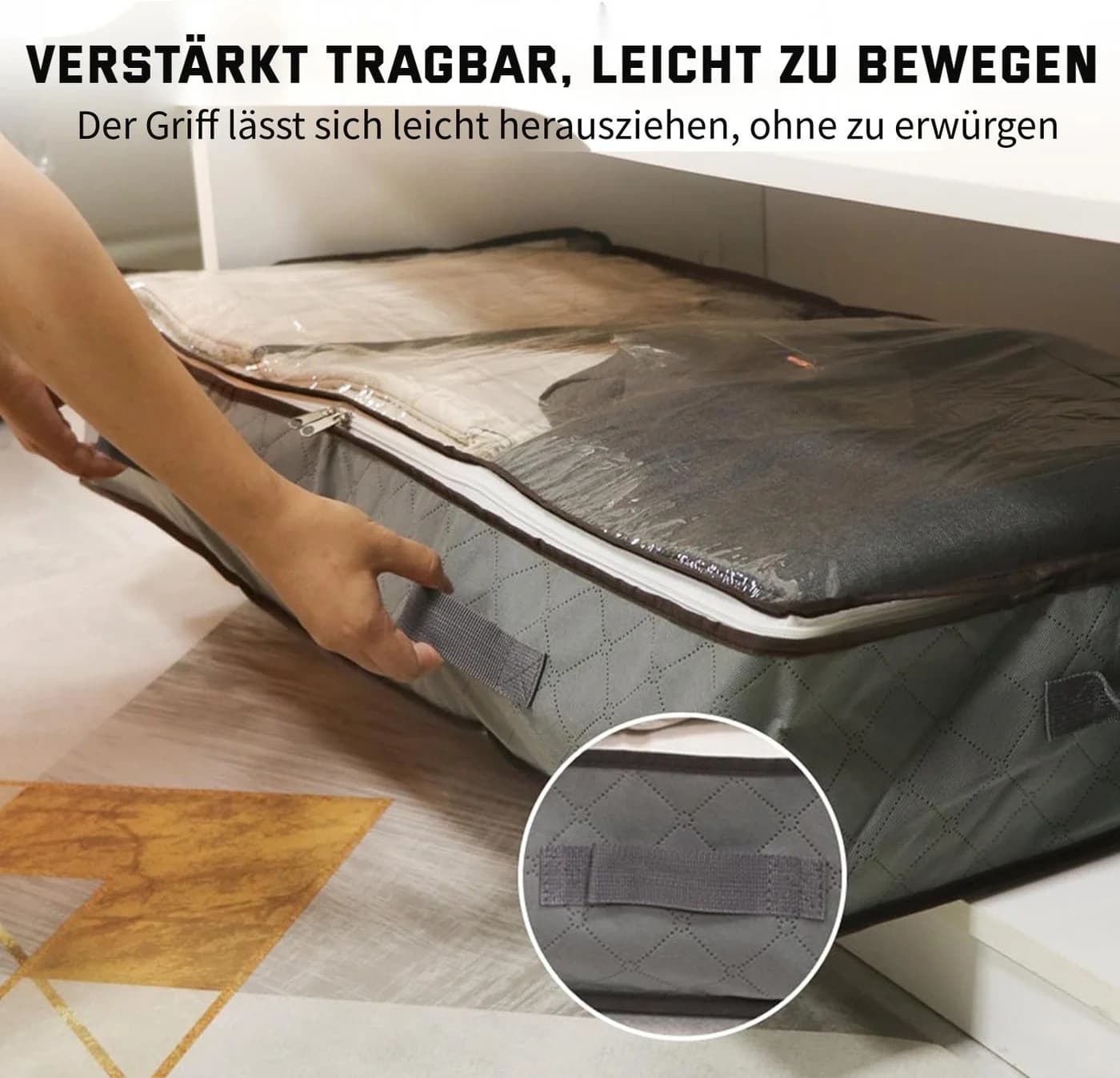 JOYOLEDER Unterbettkommode 75L Aufbewahrungstasche Grau mit Reißverschluss - Bild 5