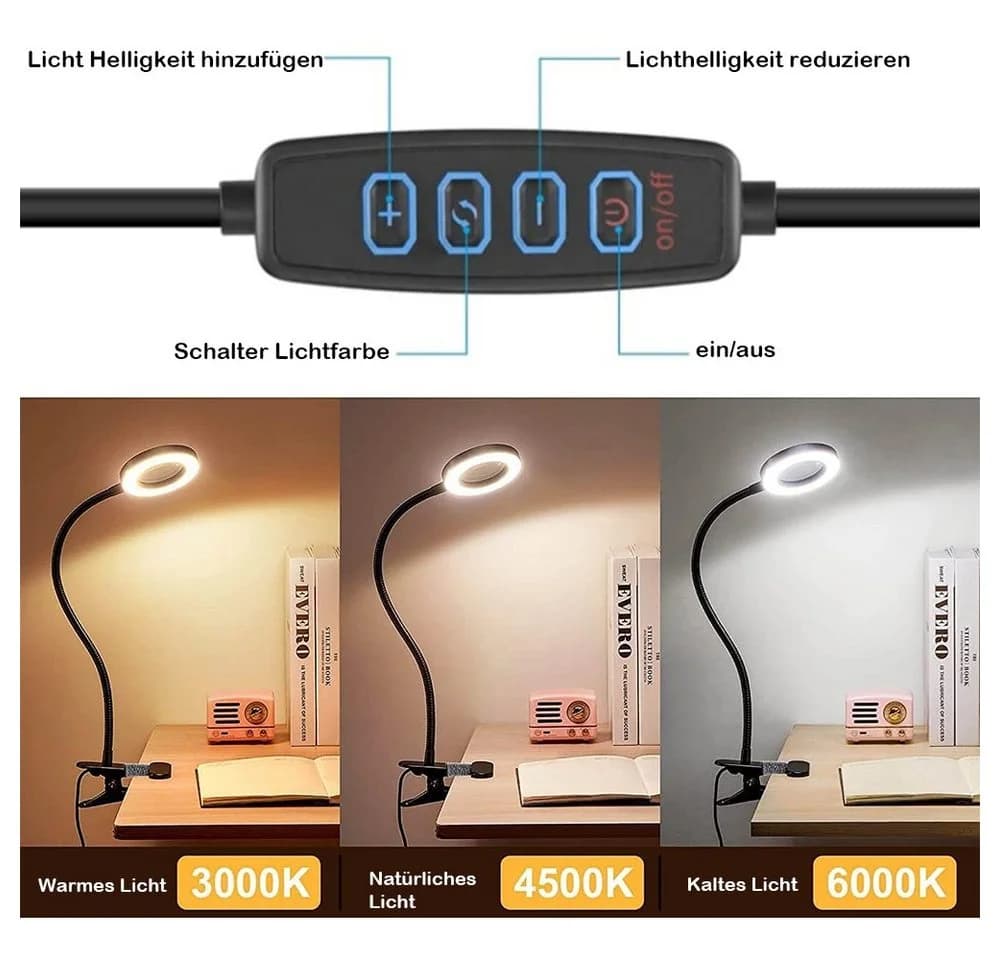 VIVIHEYDAY Klemmleuchte LED Lupenleuchte mit Vergrößerungslupe, USB, dimmbar - Bild 3
