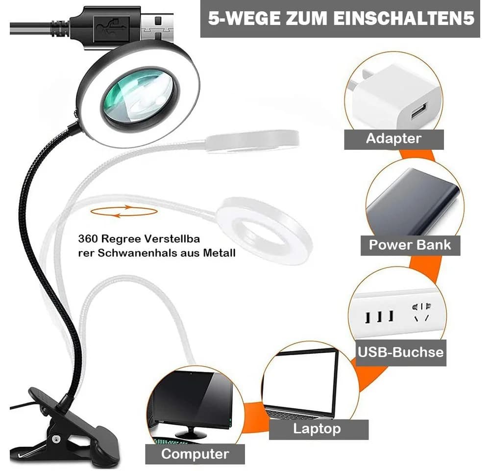 VIVIHEYDAY Klemmleuchte LED Lupenleuchte mit Vergrößerungslupe, USB, dimmbar - Bild 4