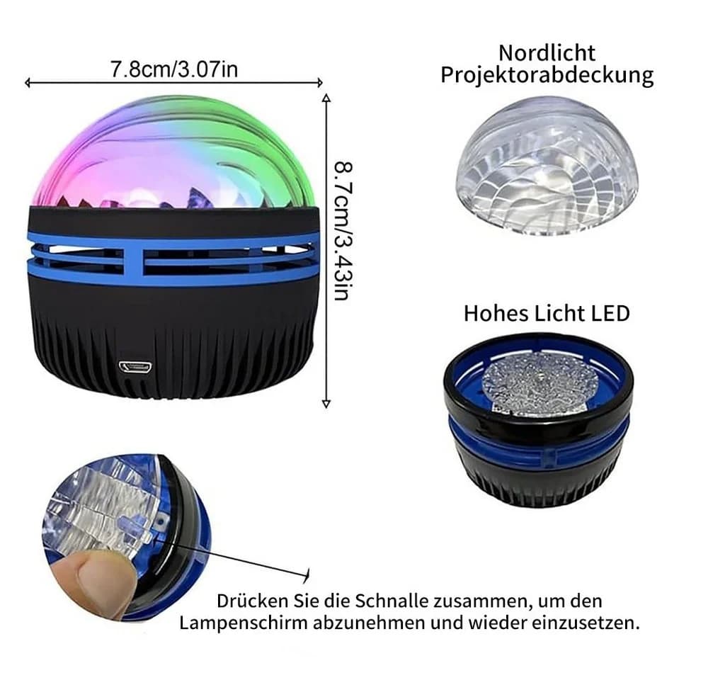 VIVIHEYDAY LED Nordlichter Projektor mit Fernbedienung - Bunt USB - Bild 3