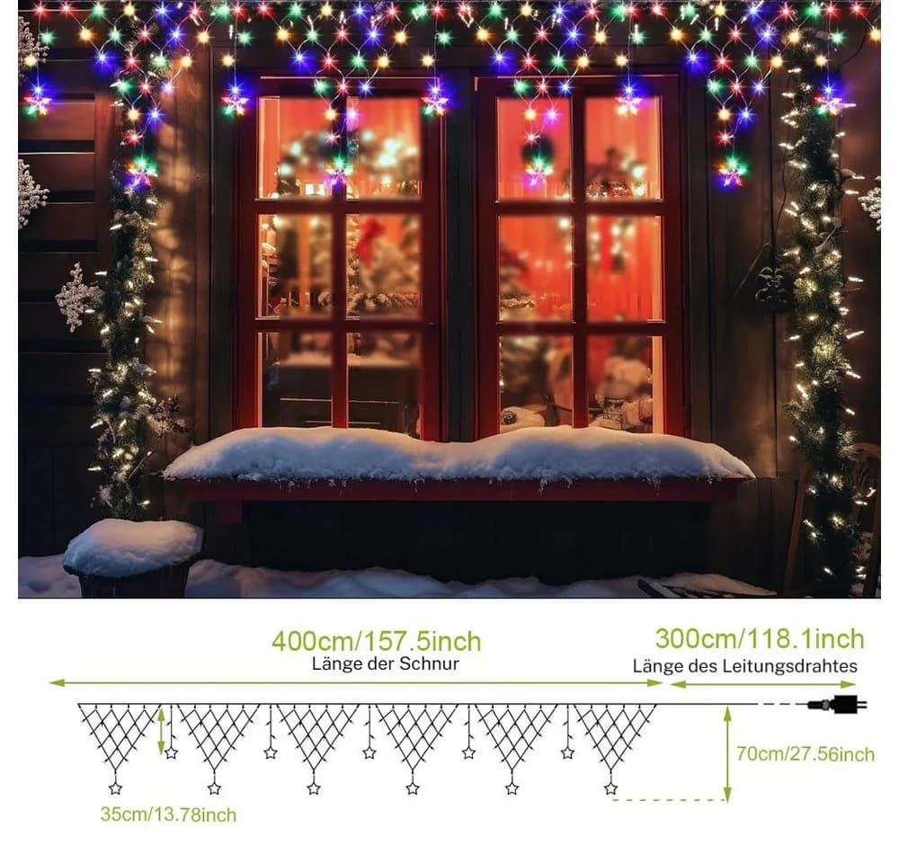 VIVIHEYDAY LED-Lichtervorhang Sterne LED Lichterkette 8 Beleuchtungsmodi