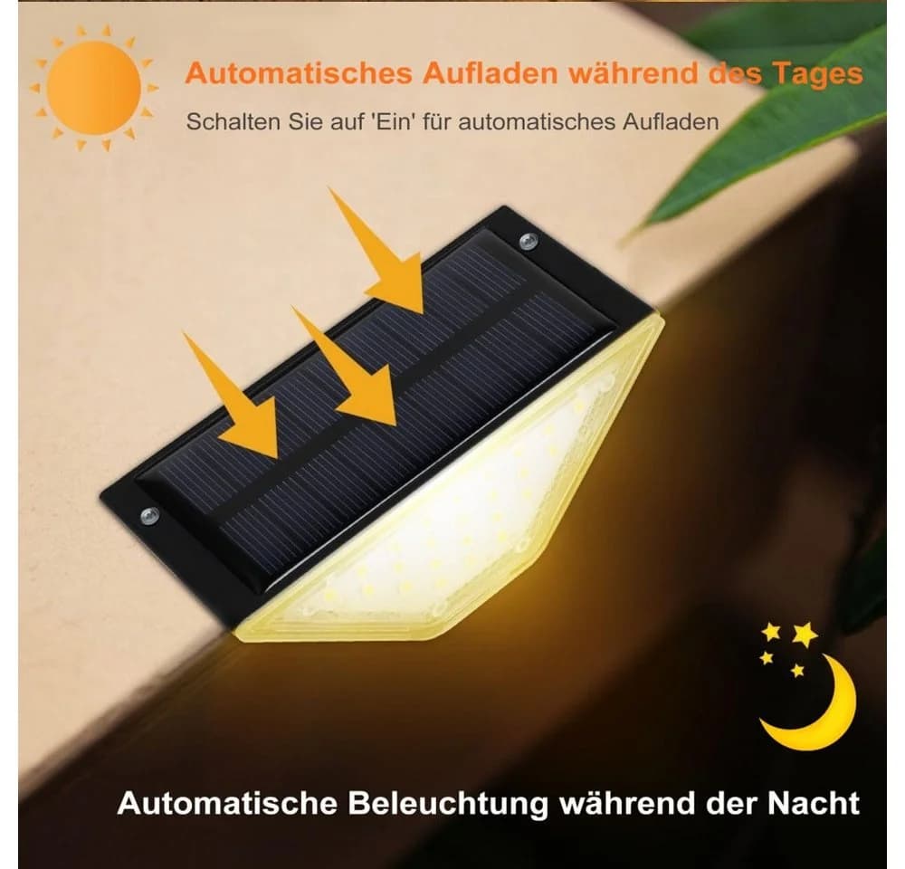 VIVIHEYDAY 2er-Set Solar Treppenleuchte LED Warmweiß Schwarz