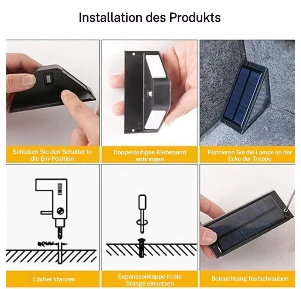 VIVIHEYDAY 2er-Set Solar Treppenleuchte LED Warmweiß Schwarz - Bild 4