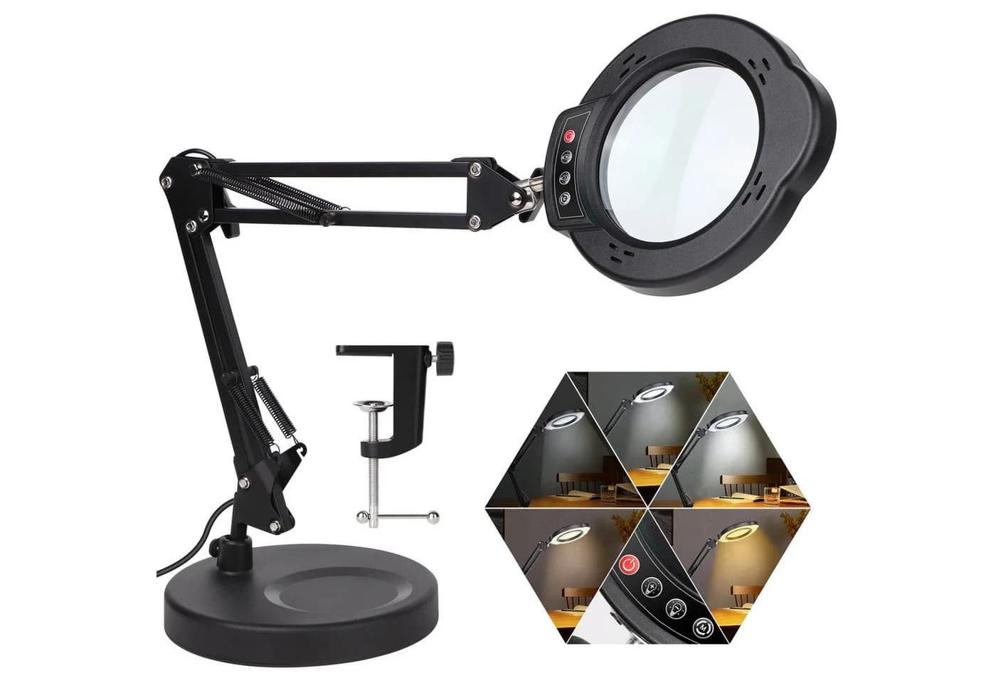 VIVIHEYDAY Lupenlampe 10X LED mit Klemme & Standfuß, 5 Farbmodi dimmbar - Bild 2