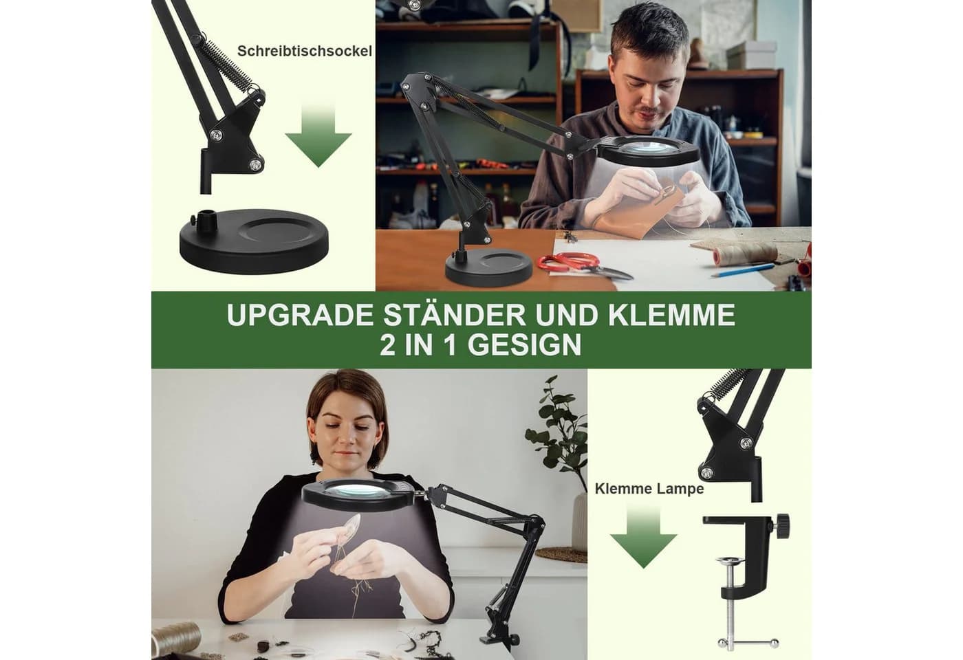 VIVIHEYDAY Lupenlampe 10X LED mit Klemme & Standfuß, 5 Farbmodi dimmbar - Bild 5