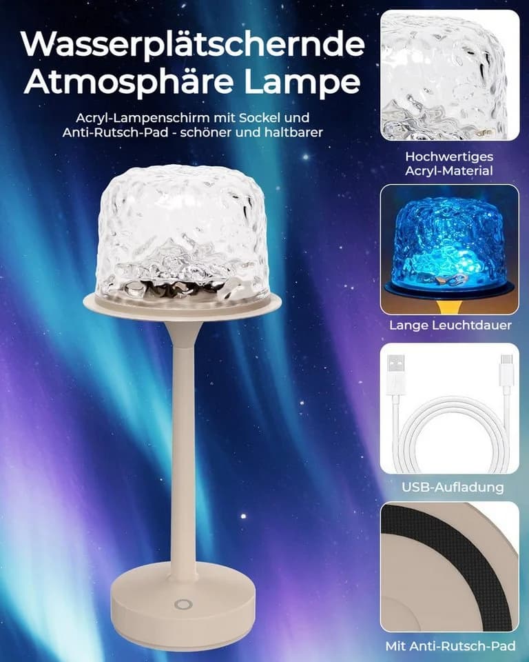 VIVIHEYDAY LED Tischleuchte Wasserwellen Nachttischlampe - Bild 5