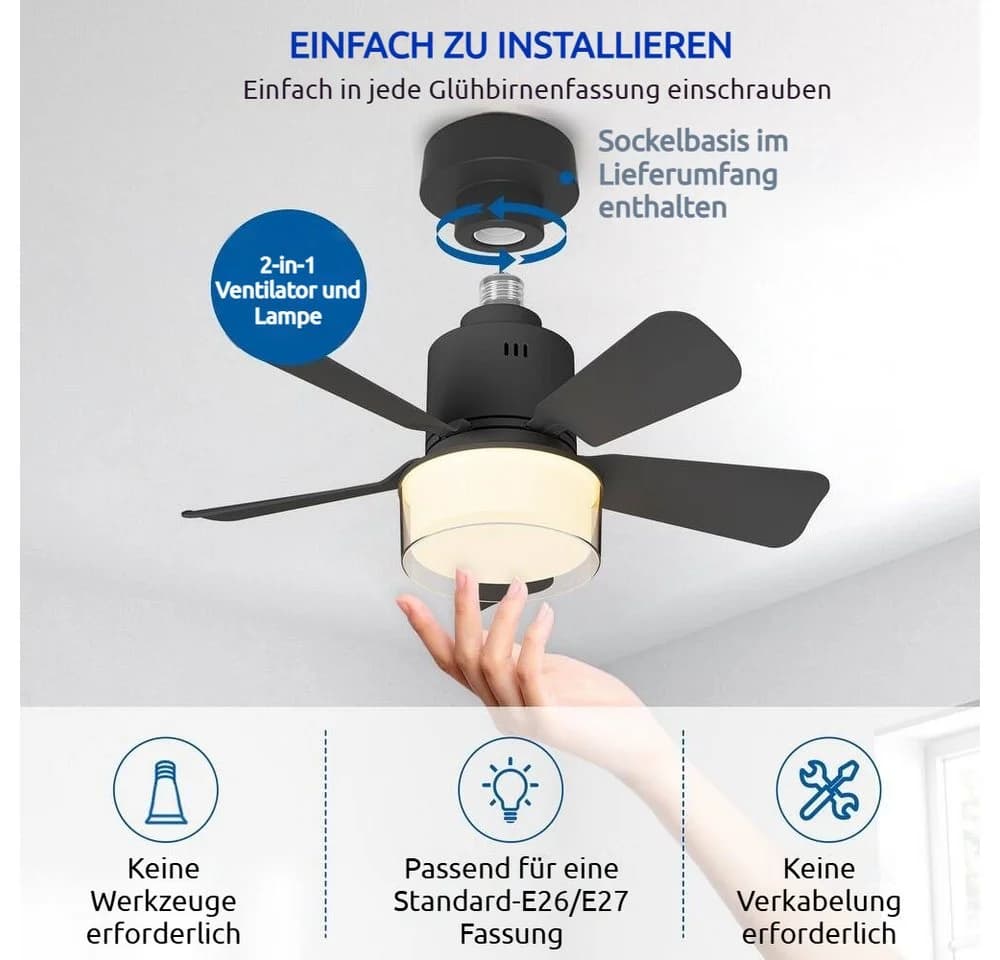 VIVIHEYDAY Deckenventilator mit LED Licht Schwarz Dimmbar App Steuerung - Bild 5