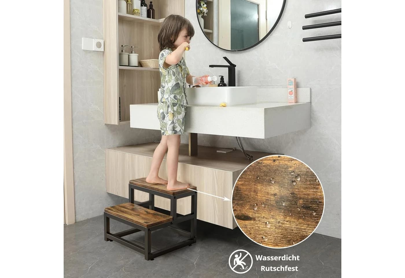 JOYOLEDER Zweistufiger Tritthocker aus Holz Braun 220KG Tragfähigkeit - Bild 4
