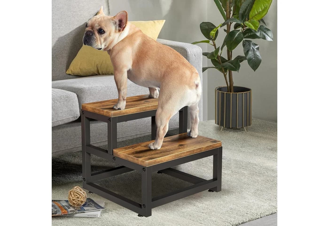 JOYOLEDER Zweistufiger Tritthocker aus Holz Braun 220KG Tragfähigkeit - Bild 5