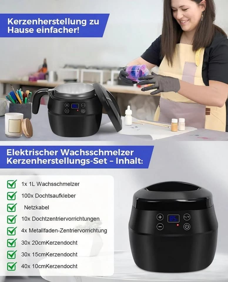 VIVIHEYDAY Wachsschmelzer 1L Kerzenwachs Schmelztopf Kerzen Selber Machen Set - Bild 4