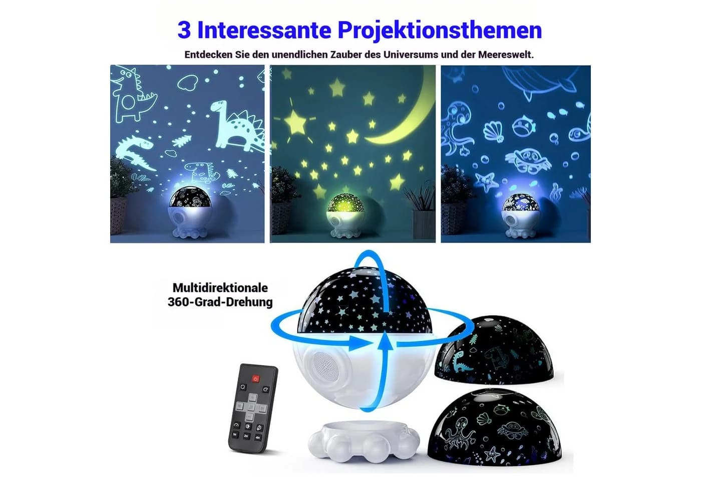 VIVIHEYDAY LED-Sternenhimmel Projektor Kinder, Rotierendes LED Sternenlicht Lampe, Nachtlicht Baby mit Timer 17 Lichteffekte Galaxy Projector - Bild 3