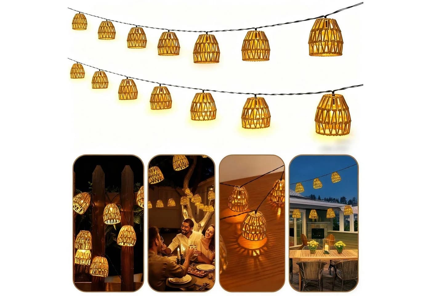 VIVIHEYDAY LED-Lichterkette Lampion Lichterkette Batteriebetrieben 15 Lampion LEDs Timer-Funktion - Bild 2