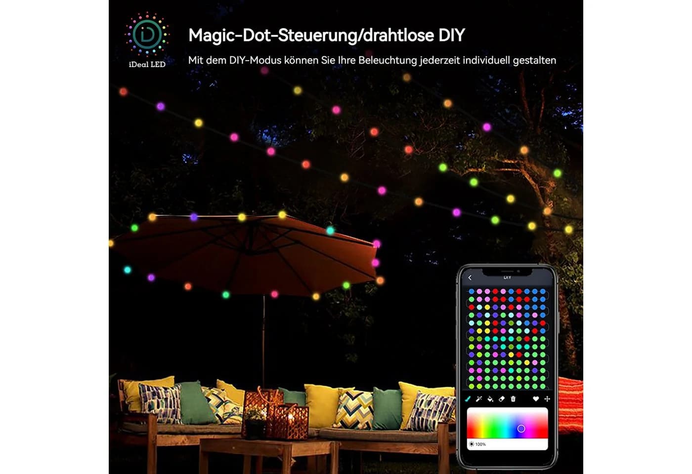 VIVIHEYDAY LED-Lichterkette Bunt mit App-Steuerung & Musik-Sync