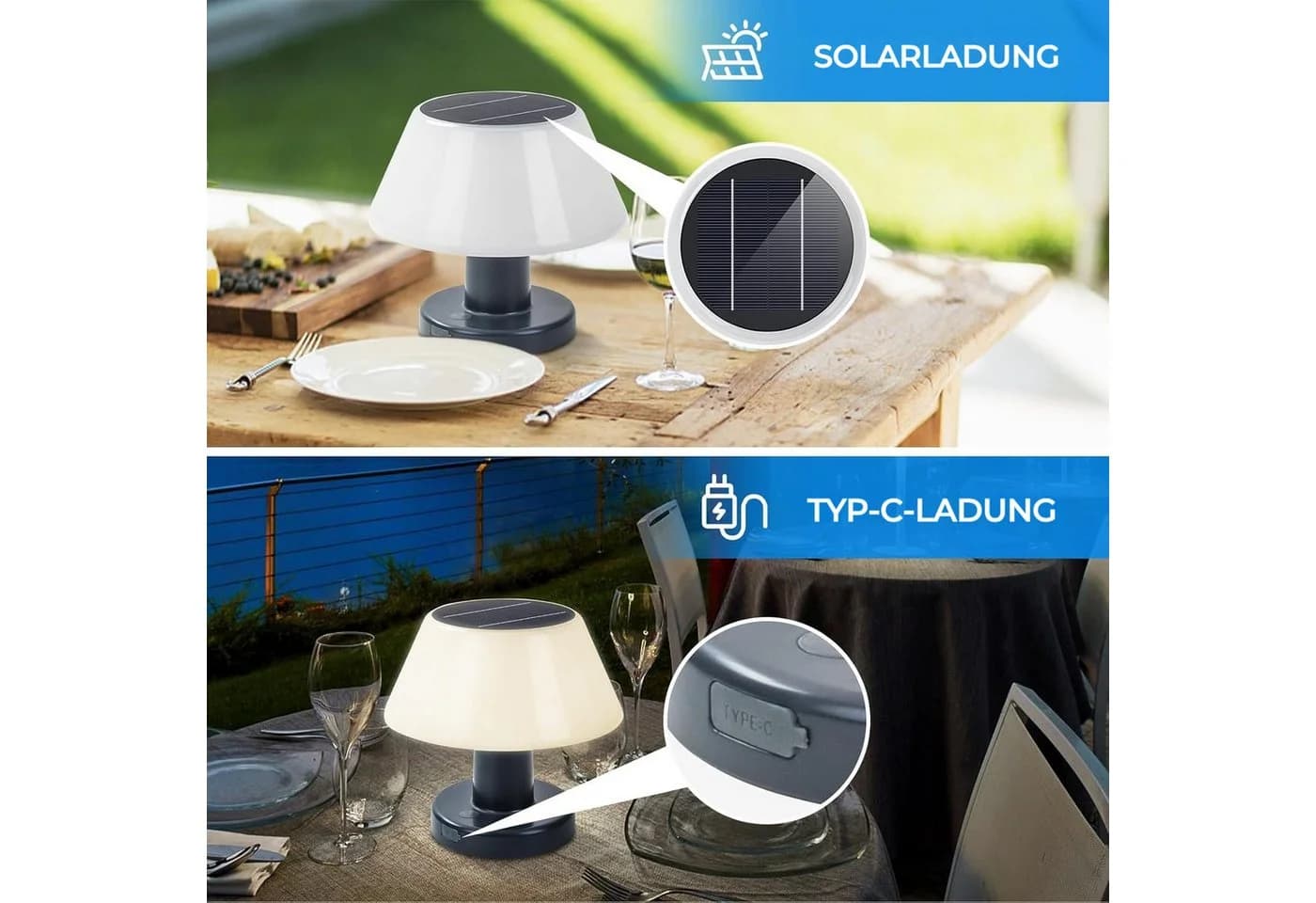 VIVIHEYDAY LED Solar-Tischleuchte Dimmbar Schwarz mit Lichtsensor - Bild 4