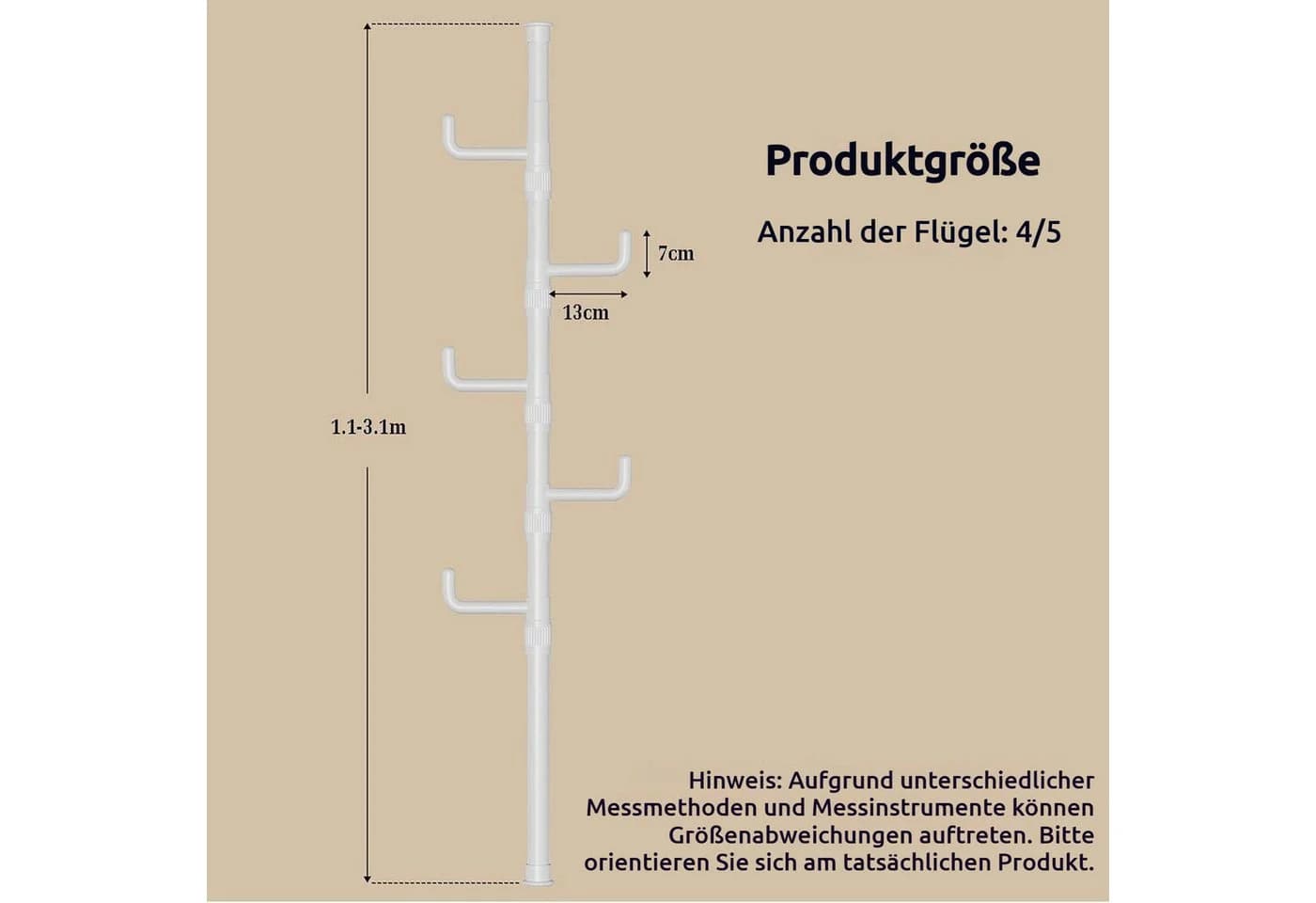 JOYOLEDER Kleiderständer Garderobenständer ausziehbar 4/5 Haken 110-310cm Verstellbarer Teleskop Kleiderständer
